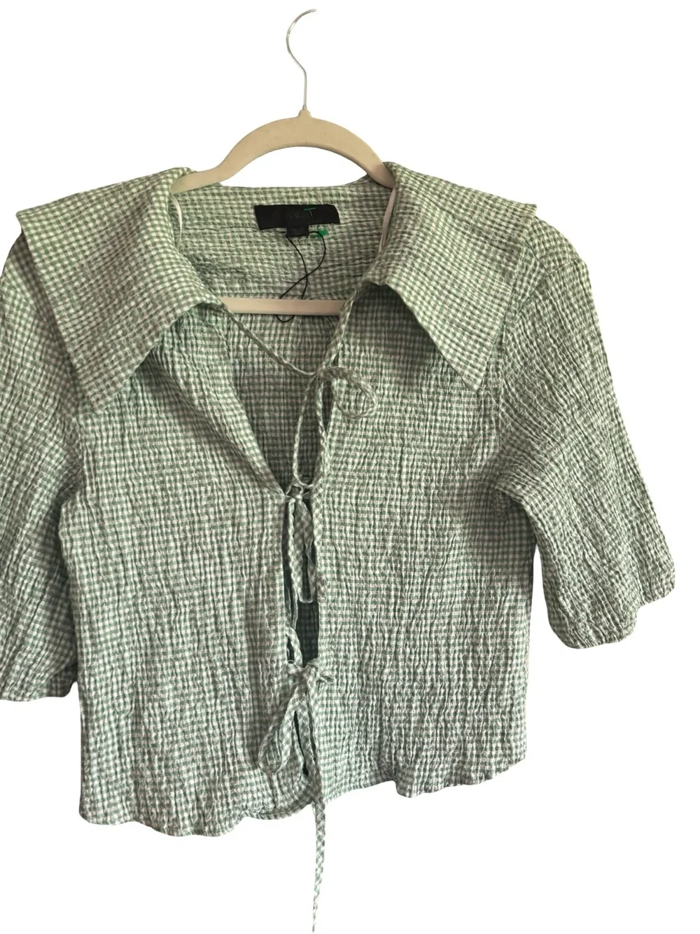 ZARA Sage Green Gingham Tie Front Milkmaid Top Cottagecore medium